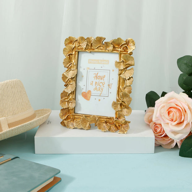 Picture Frame Antique Leaf Textured Photo Frame Vintage Gold Resin Tabletop Display Photo Holder for Home Bedroom Living Room