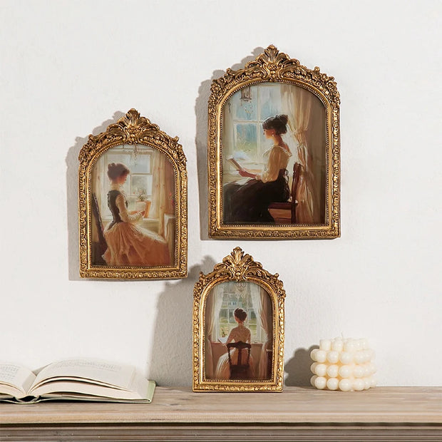 European Vintage Photo Frame Relief Picture Arch Wedding Photo Frames  For Home Decor Living Room Desk Decoration Luxury Carving