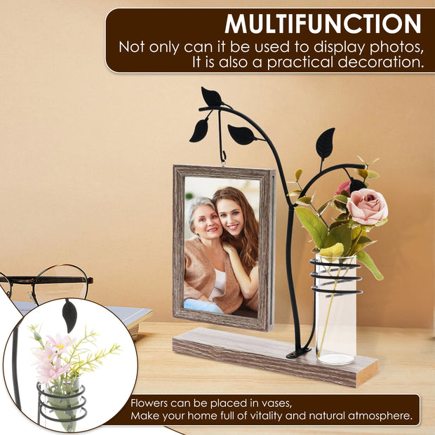 4x6 Picture Frame with Stand and Glass Vase for Flowers Plants Double Sided 4x6 Photo Frame  room Home decoration decor