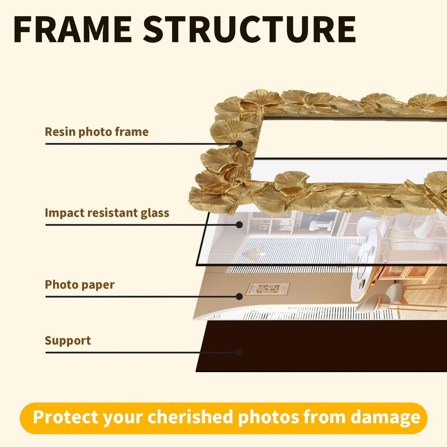 Vintage Gold Leaf Resin Photo Frame – Antique Tabletop Display