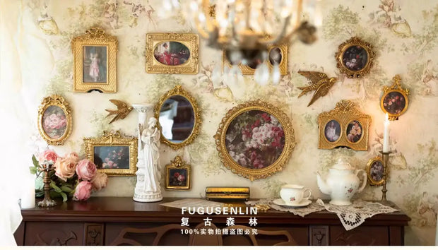 Retro European relief round resin small photo frame picture frame ornament homestay wall decoration literary light luxury wall h