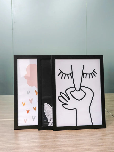 Set of 3 A4 Wooden Picture Frames Black White and Apricot Natural Solid Mount Poster Frames for Wall Mounting Included Hardware