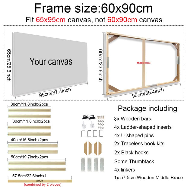 30x40 40x50 60x90cm Canvas Frame Wooden Frames Wooden Photo Oil Painting Canvas Diamond Painting Frames Canvas Wood Wall Frame
