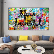 Canvas Wall Art ,life Is Beautiful Graffiti Art Canvas Posters and Prints Motivational Street Pop Art Mural Picture Home Decor