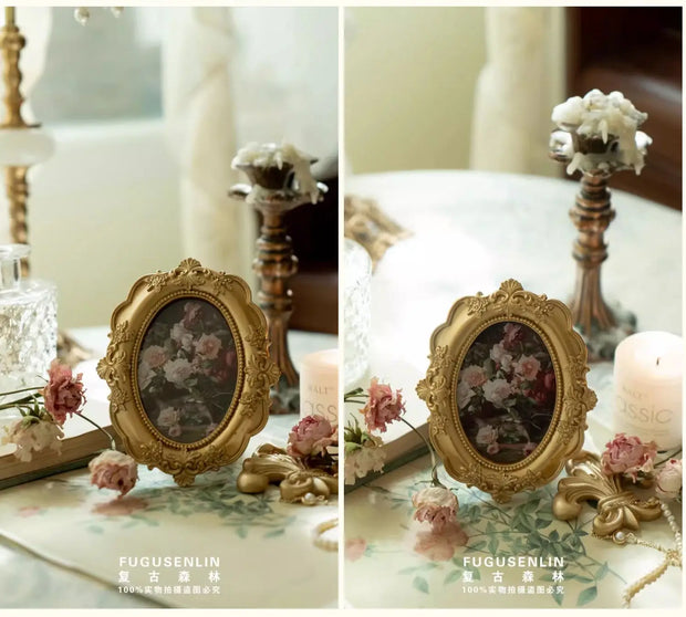 Retro European relief round resin small photo frame picture frame ornament homestay wall decoration literary light luxury wall h