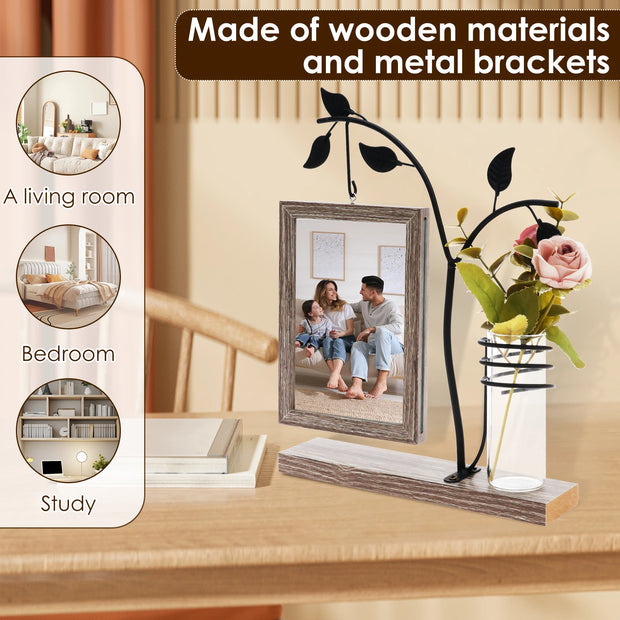 4x6 Picture Frame with Stand and Glass Vase for Flowers Plants Double Sided 4x6 Photo Frame  room Home decoration decor