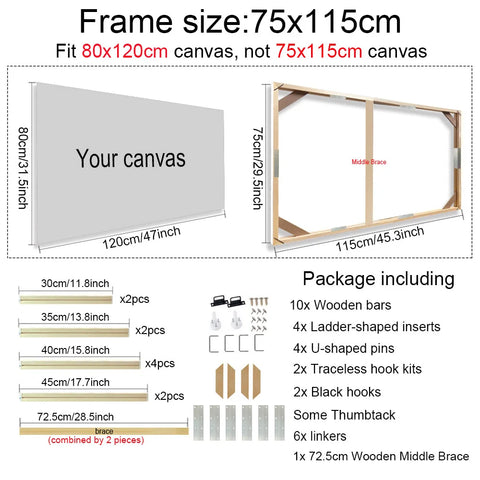 30x40 40x50 60x90cm Canvas Frame Wooden Frames Wooden Photo Oil Painting Canvas Diamond Painting Frames Canvas Wood Wall Frame