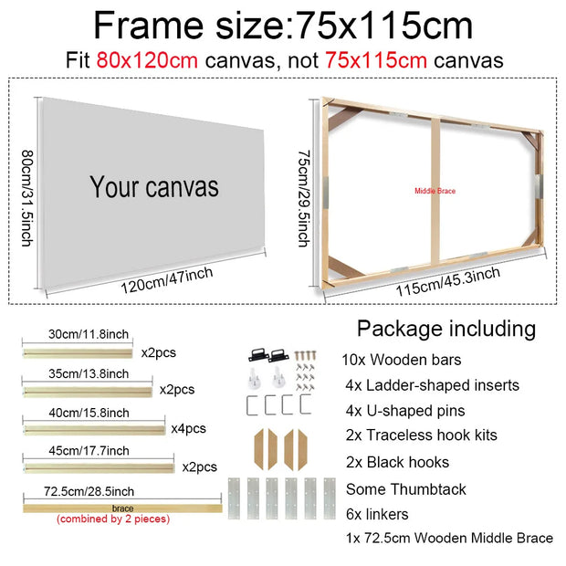 30x40 40x50 60x90cm Canvas Frame Wooden Frames Wooden Photo Oil Painting Canvas Diamond Painting Frames Canvas Wood Wall Frame