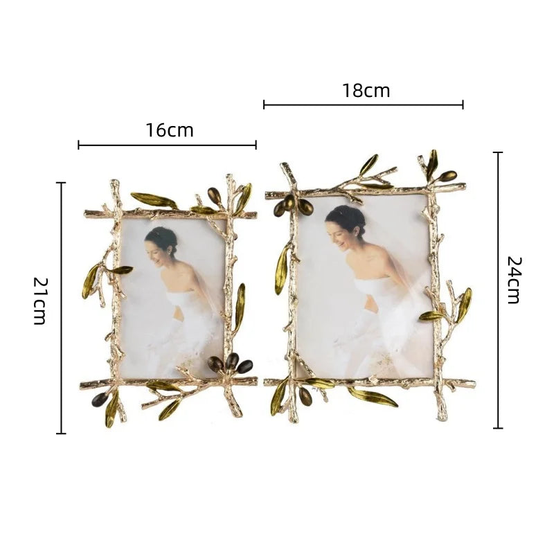 Golden Olive Branch Metal Photo Frame – Wall & Table Display