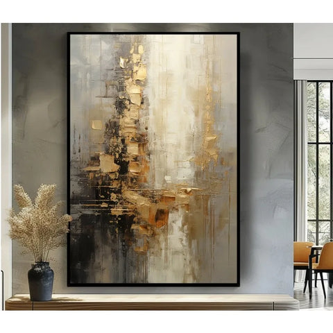 Gold, Grey, Beige, Black 100% Hand Painted, Textured Painting, Acrylic Abstract Oil Painting, Wall Decor Living Room, Office Wal