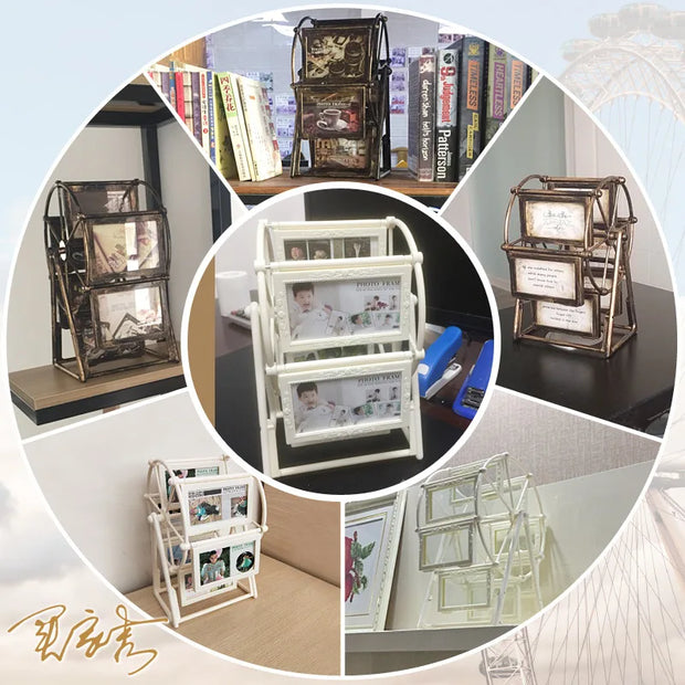 Retro Vintage Family Photo Frames DIY Ferris Wheel Rotatable Windmill Picture Frame Personalized Family Photo Frame Shows