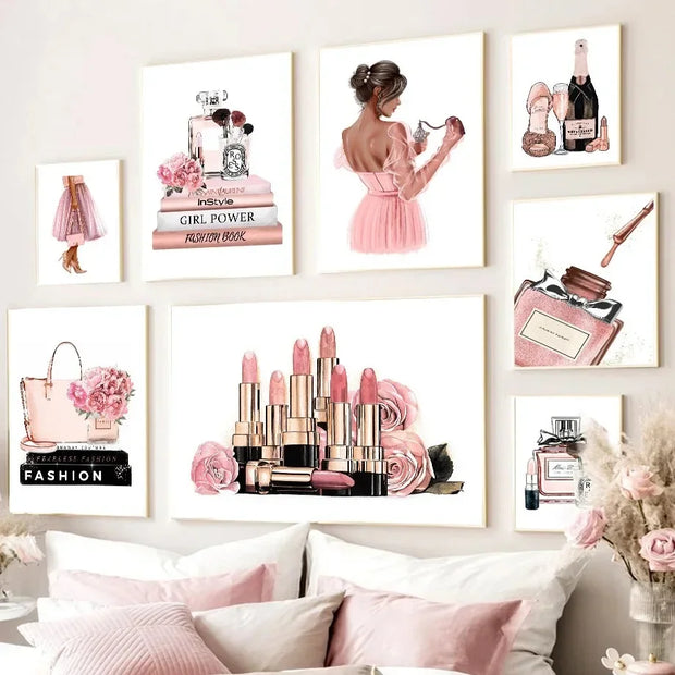 Canvas Painting Art  Nordic Posters And Prints Wall Pictures Flower Perfume Lipstick Book Fashion Makeup For Living Room Decor