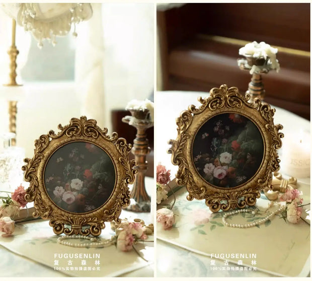 Retro European relief round resin small photo frame picture frame ornament homestay wall decoration literary light luxury wall h