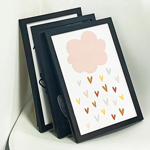 Set of 3 A4 Wooden Picture Frames Black White and Apricot Natural Solid Mount Poster Frames for Wall Mounting Included Hardware