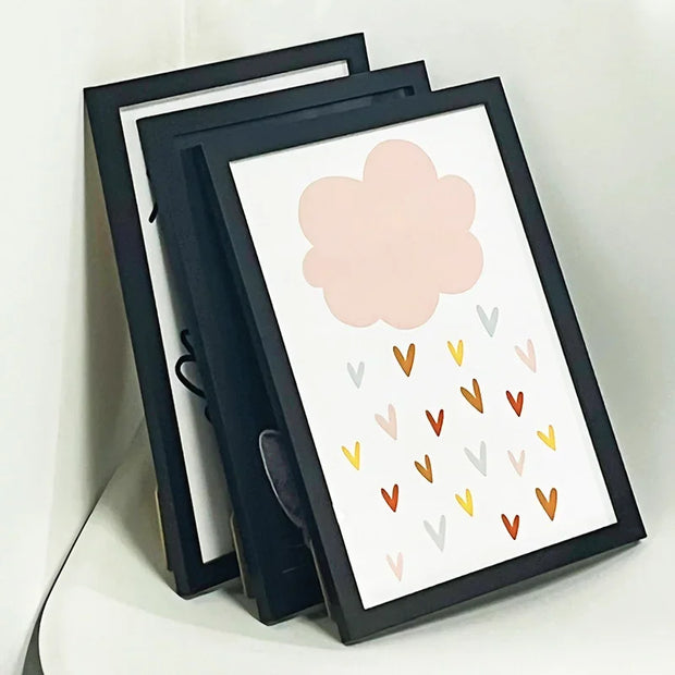 Set of 3 A4 Wooden Picture Frames Black White and Apricot Natural Solid Mount Poster Frames for Wall Mounting Included Hardware