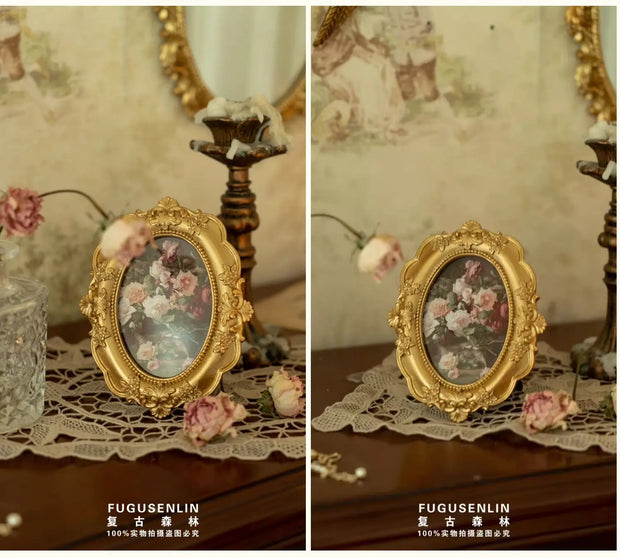 Retro European relief round resin small photo frame picture frame ornament homestay wall decoration literary light luxury wall h