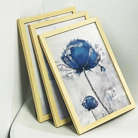 Set of 3 A4 Wooden Picture Frames Black White and Apricot Natural Solid Mount Poster Frames for Wall Mounting Included Hardware