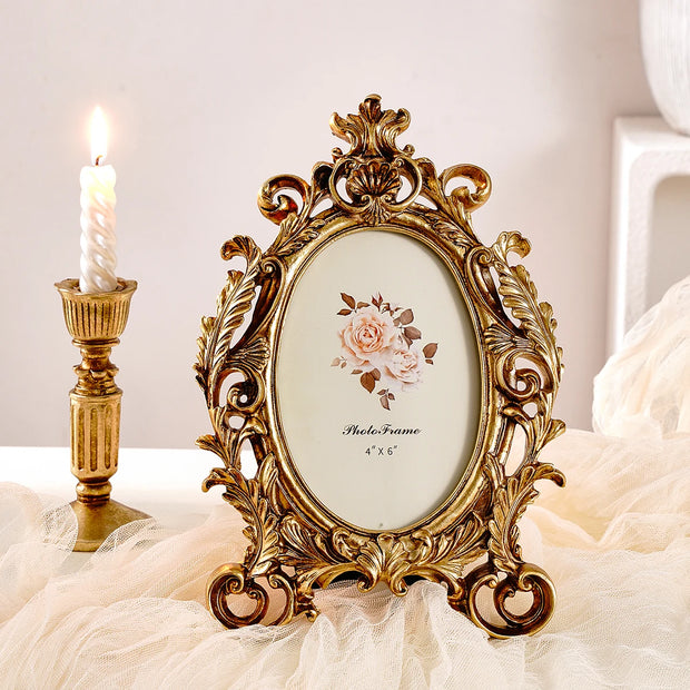 1pc European Style Vintage Gold Lace Oval Decoration Photo Frame for Photo Show Home Decoration