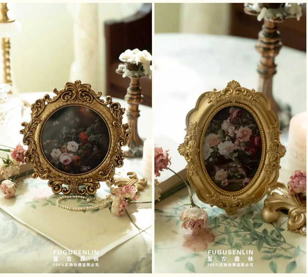 Retro European relief round resin small photo frame picture frame ornament homestay wall decoration literary light luxury wall h