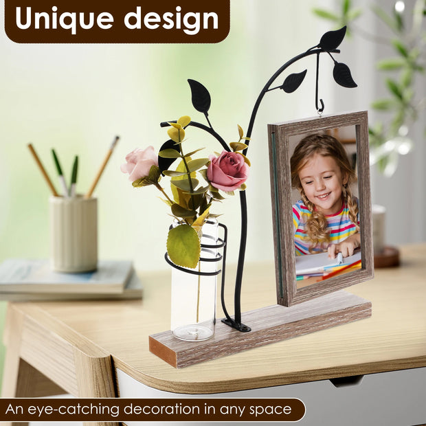 4x6 Picture Frame with Stand and Glass Vase for Flowers Plants Double Sided 4x6 Photo Frame  room Home decoration decor