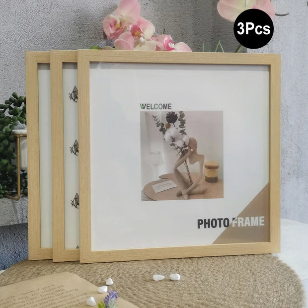3Pcs Wood Square Photo Frames For Wall Hanging