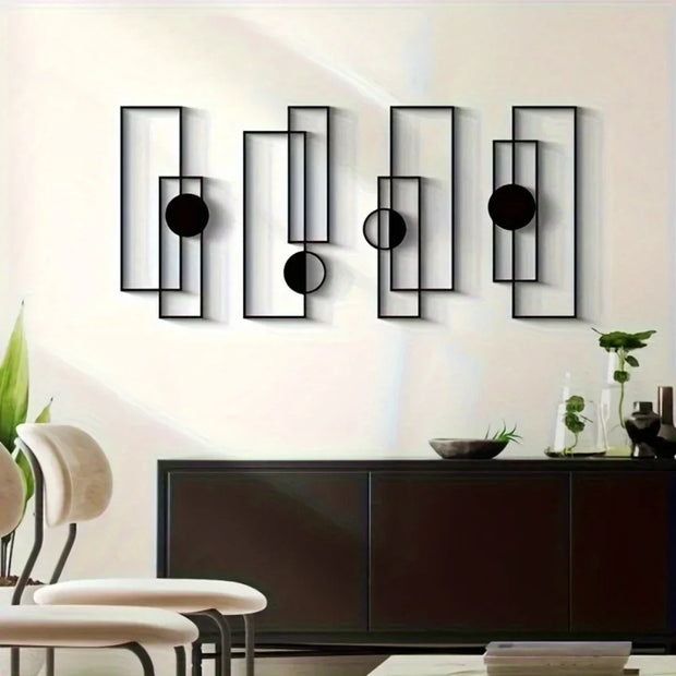 4-Piece Fashion-Themed Metal Wall Art Set, Abstract Single Line Geometric Sculptures, Indoor Elegant Minimalist Hanging Artwork