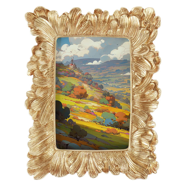 Picture Frame Antique Leaf Embossment Photo Frame with Protection Glass Vintage Gold Resin Tabletop Display Photo Holder