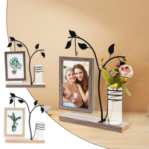 4x6 Picture Frame with Stand and Glass Vase for Flowers Plants Double Sided 4x6 Photo Frame  room Home decoration decor