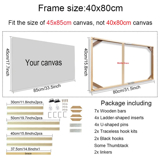 30x40 40x50 60x90cm Canvas Frame Wooden Frames Wooden Photo Oil Painting Canvas Diamond Painting Frames Canvas Wood Wall Frame