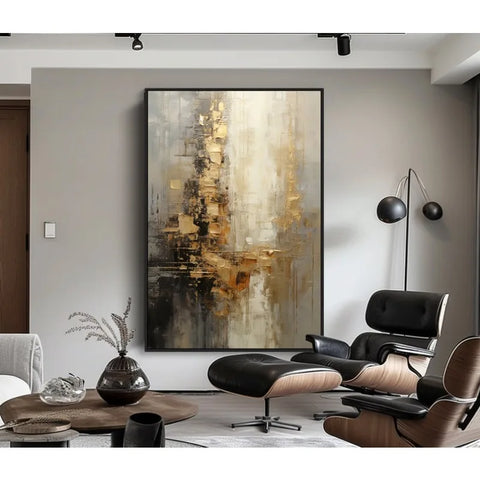Gold, Grey, Beige, Black 100% Hand Painted, Textured Painting, Acrylic Abstract Oil Painting, Wall Decor Living Room, Office Wal