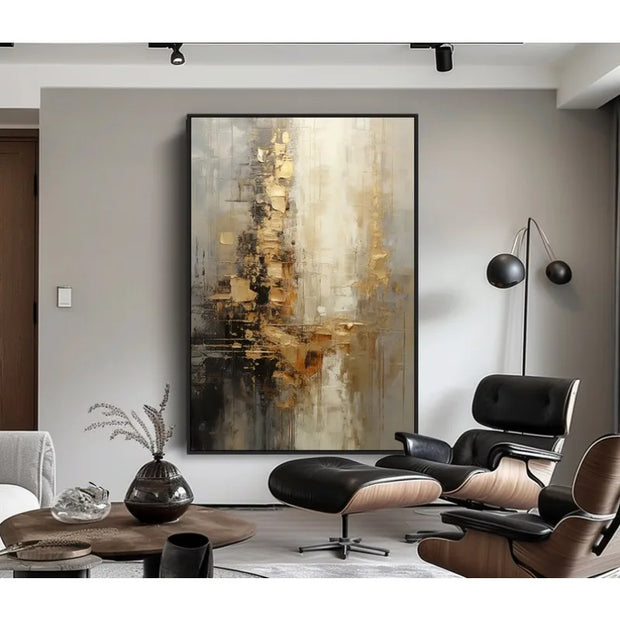 Gold, Grey, Beige, Black 100% Hand Painted, Textured Painting, Acrylic Abstract Oil Painting, Wall Decor Living Room, Office Wal