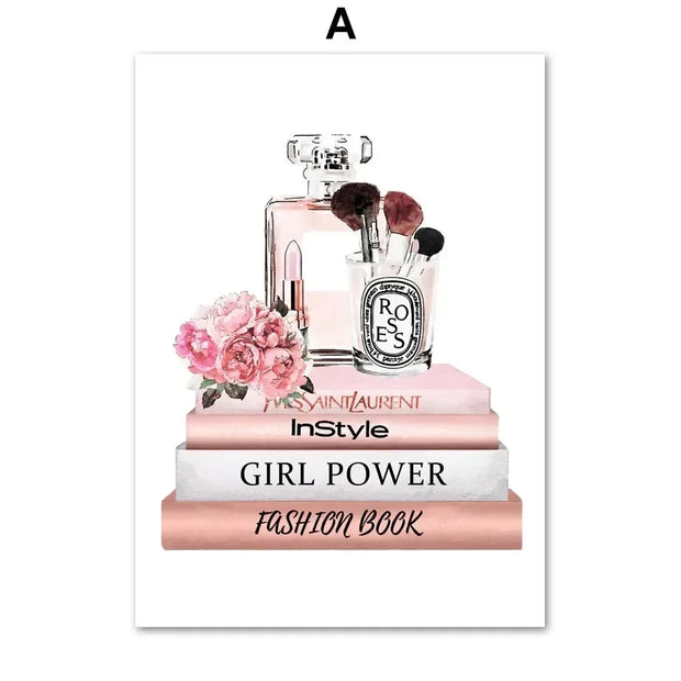Canvas Painting Art  Nordic Posters And Prints Wall Pictures Flower Perfume Lipstick Book Fashion Makeup For Living Room Decor