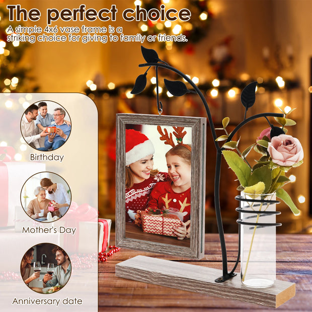 4x6 Picture Frame with Stand and Glass Vase for Flowers Plants Double Sided 4x6 Photo Frame  room Home decoration decor