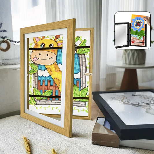 Magnetic A4 Wood Flap Photo Frame – DIY Children’s Artwork Display & Storage