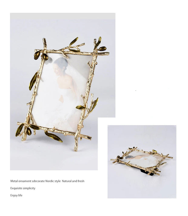 Metal Picture Frame Golden Olive Olive Branch Border Photo Frame Photo Display Background Wall Decoration Accessories