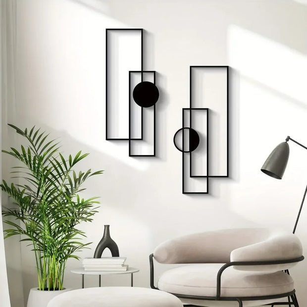 4-Piece Fashion-Themed Metal Wall Art Set, Abstract Single Line Geometric Sculptures, Indoor Elegant Minimalist Hanging Artwork