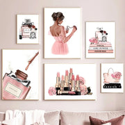 Canvas Painting Art  Nordic Posters And Prints Wall Pictures Flower Perfume Lipstick Book Fashion Makeup For Living Room Decor