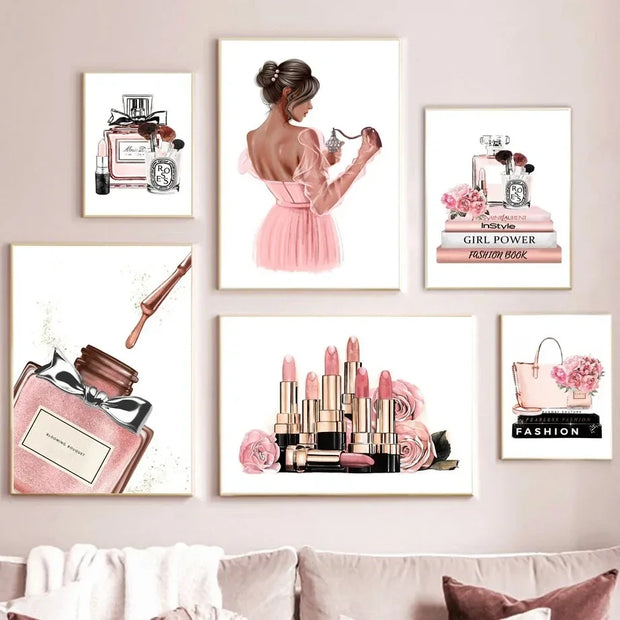 Canvas Painting Art  Nordic Posters And Prints Wall Pictures Flower Perfume Lipstick Book Fashion Makeup For Living Room Decor