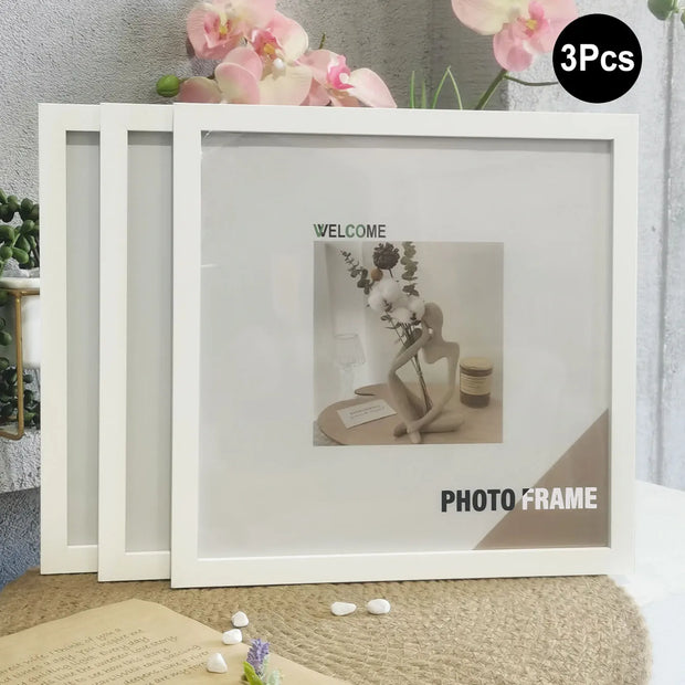 3Pcs Wood Square Photo Frames For Wall Hanging