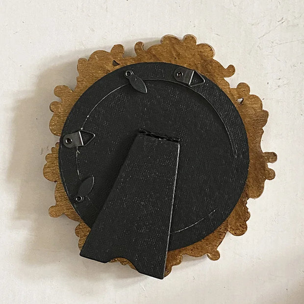 Resin Picture Round Frame Tabletop Wall Mounted Floral Embossed Ornament Painting Frame Vintage Baroque Wooden Photo Frame Holde