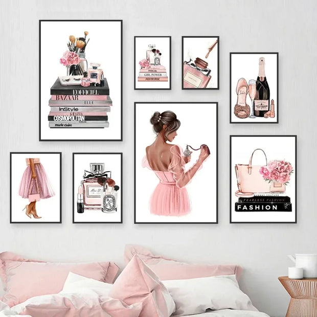 Canvas Painting Art  Nordic Posters And Prints Wall Pictures Flower Perfume Lipstick Book Fashion Makeup For Living Room Decor