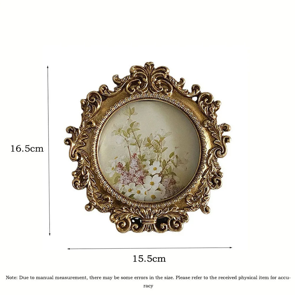 Vintage Baroque Round Resin Photo Frame – Floral Embossed Tabletop & Wall Display
