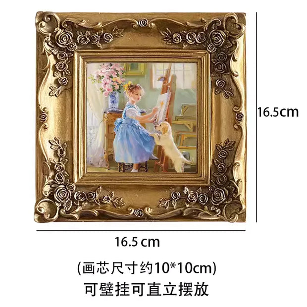 Retro European relief round resin small photo frame picture frame ornament homestay wall decoration literary light luxury wall h