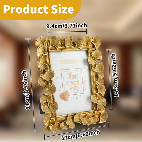 Picture Frame Antique Leaf Textured Photo Frame Vintage Gold Resin Tabletop Display Photo Holder for Home Bedroom Living Room