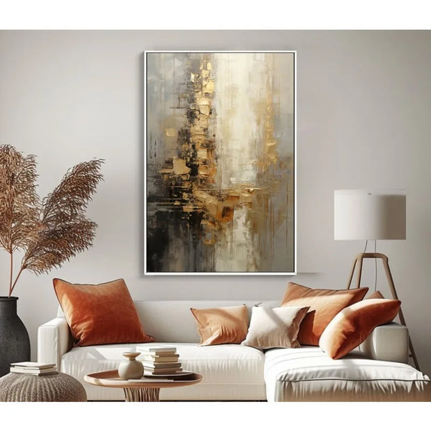 Gold, Grey, Beige, Black 100% Hand Painted, Textured Painting, Acrylic Abstract Oil Painting, Wall Decor Living Room, Office Wal
