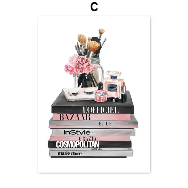 Canvas Painting Art  Nordic Posters And Prints Wall Pictures Flower Perfume Lipstick Book Fashion Makeup For Living Room Decor