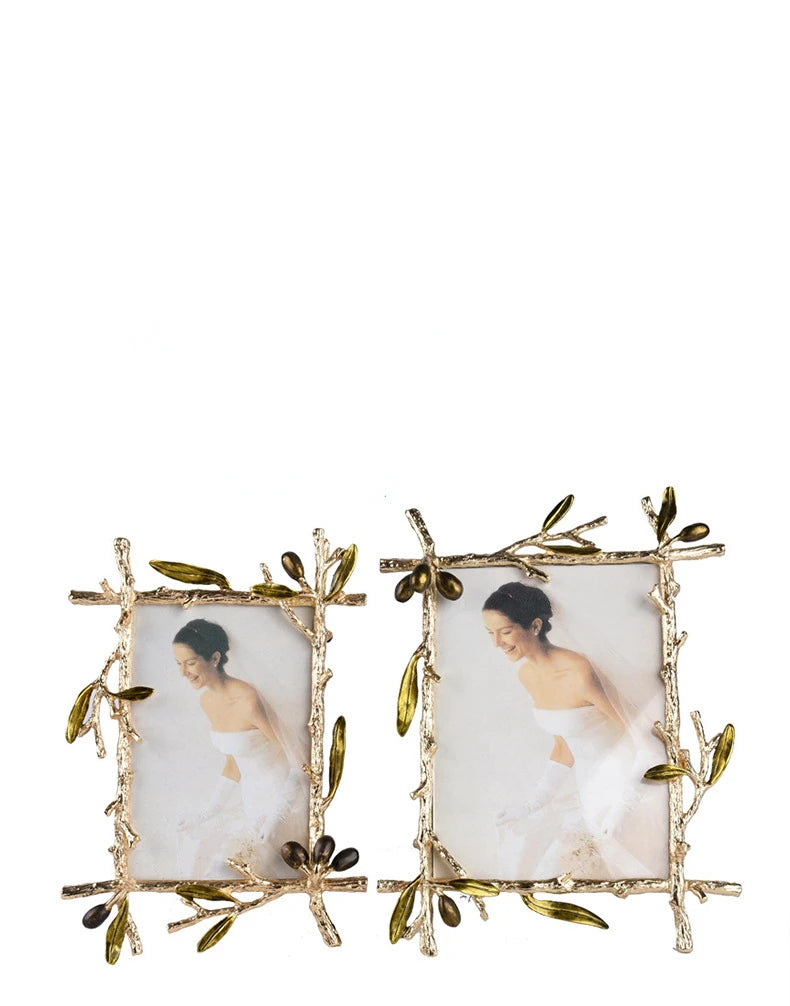 Golden Olive Branch Metal Photo Frame – Wall & Table Display