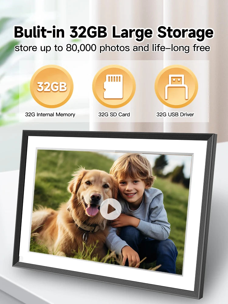 Frameo 10.1" WiFi Digital Photo Frame – 1280x800 HD, 32GB, Wall-Mountable