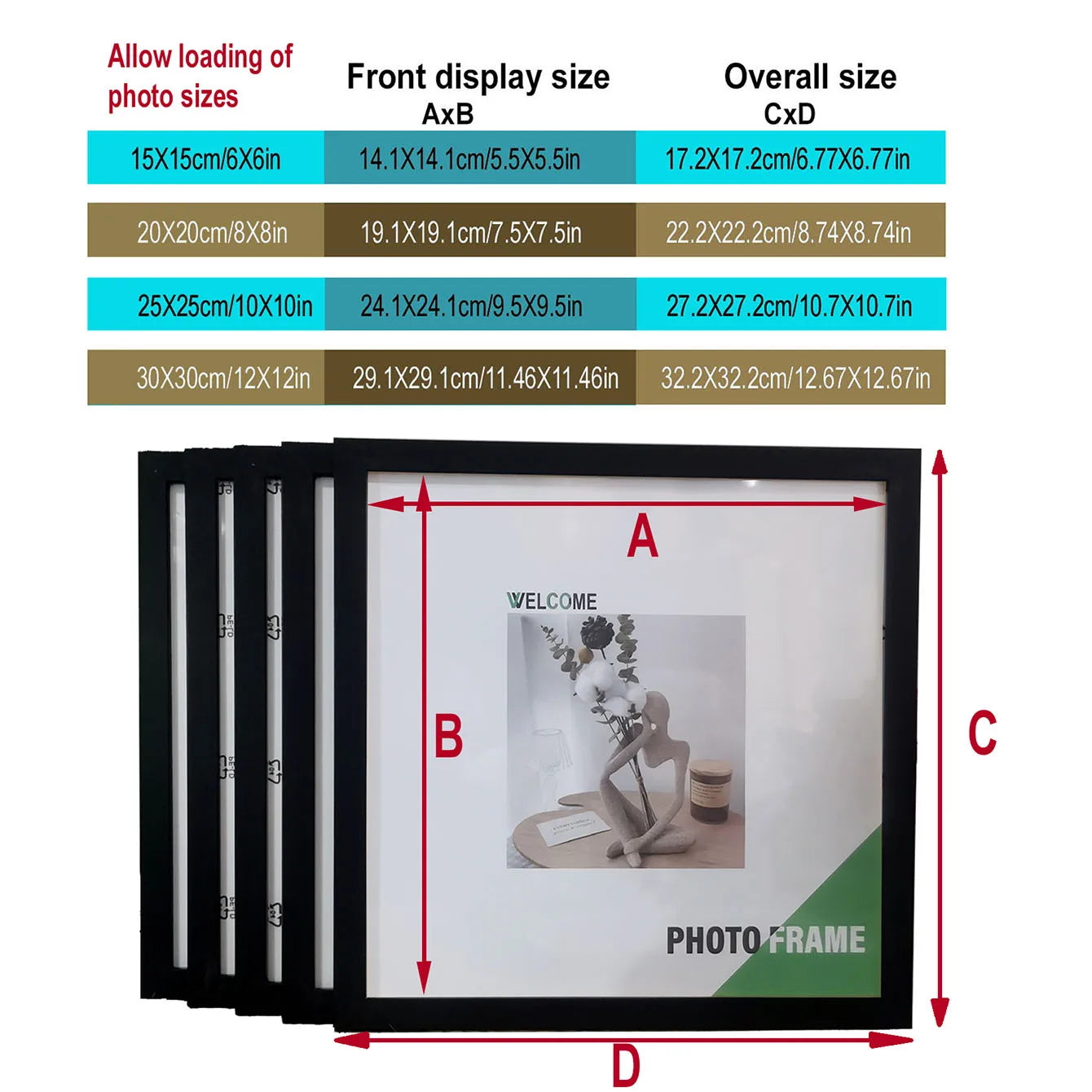 5-Pack Square Wooden Photo Frames – 15/20/25/30cm Wall & Table Display