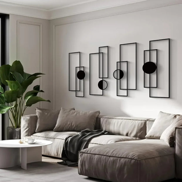 4-Piece Fashion-Themed Metal Wall Art Set, Abstract Single Line Geometric Sculptures, Indoor Elegant Minimalist Hanging Artwork